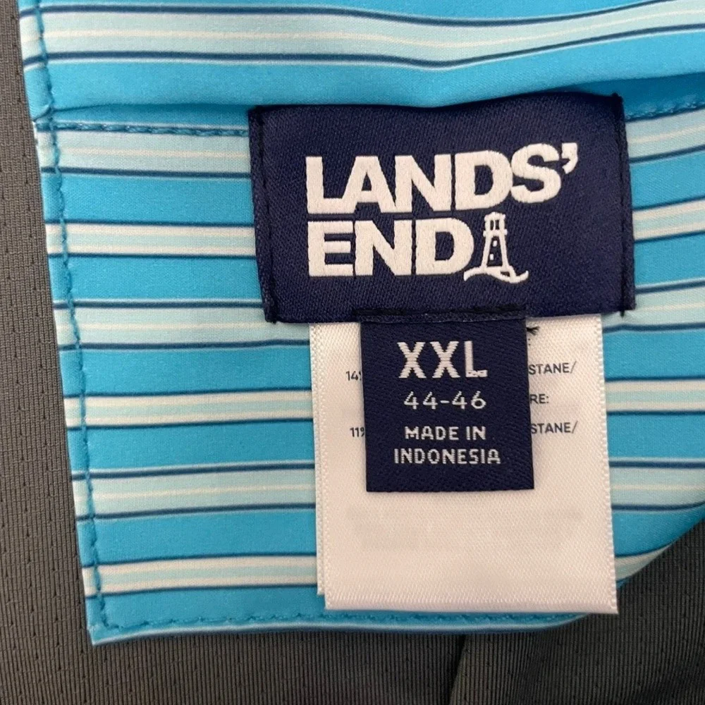 Lands End Mens Swim Trunks Shorts‎ Blue Stripe XXL Elastic Waist Pockets